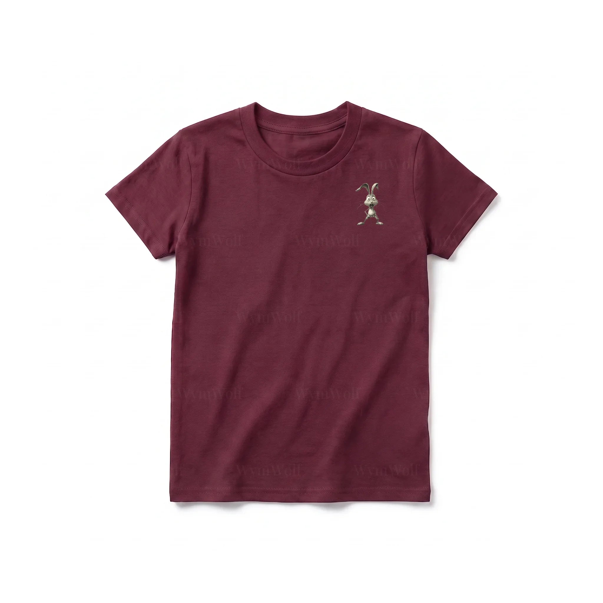 A maroon short-sleeve crewneck t-shirt for youth featuring a graphic of a farm animal on the left chest.
