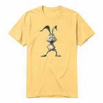 A mustard short-sleeve crewneck t-shirt for adult featuring a graphic of a farm animal on the front.