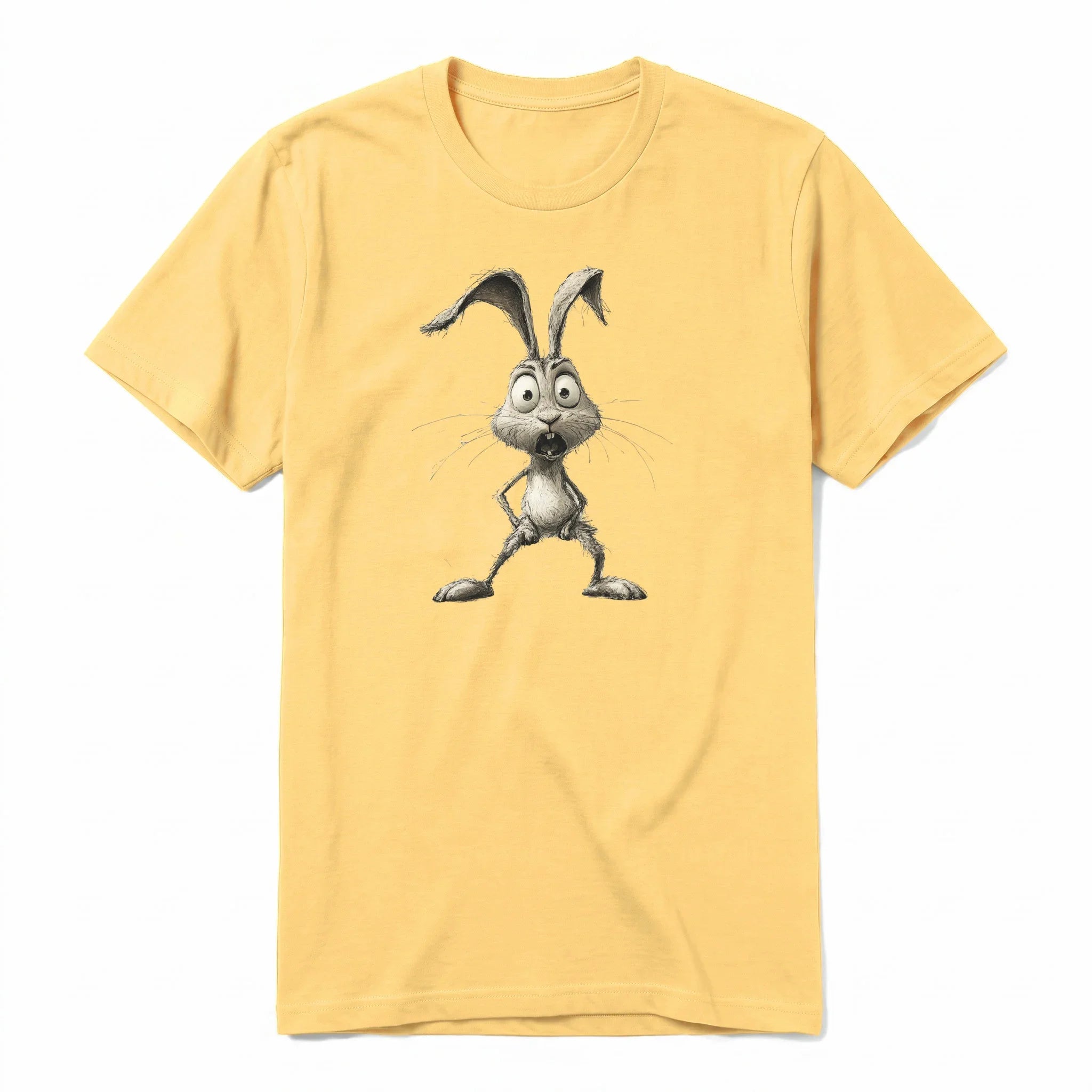 A mustard short-sleeve crewneck t-shirt for adult featuring a graphic of a farm animal on the front.