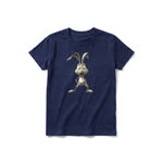 A navy short-sleeve crewneck t-shirt for youth featuring a graphic of a farm animal on the front.