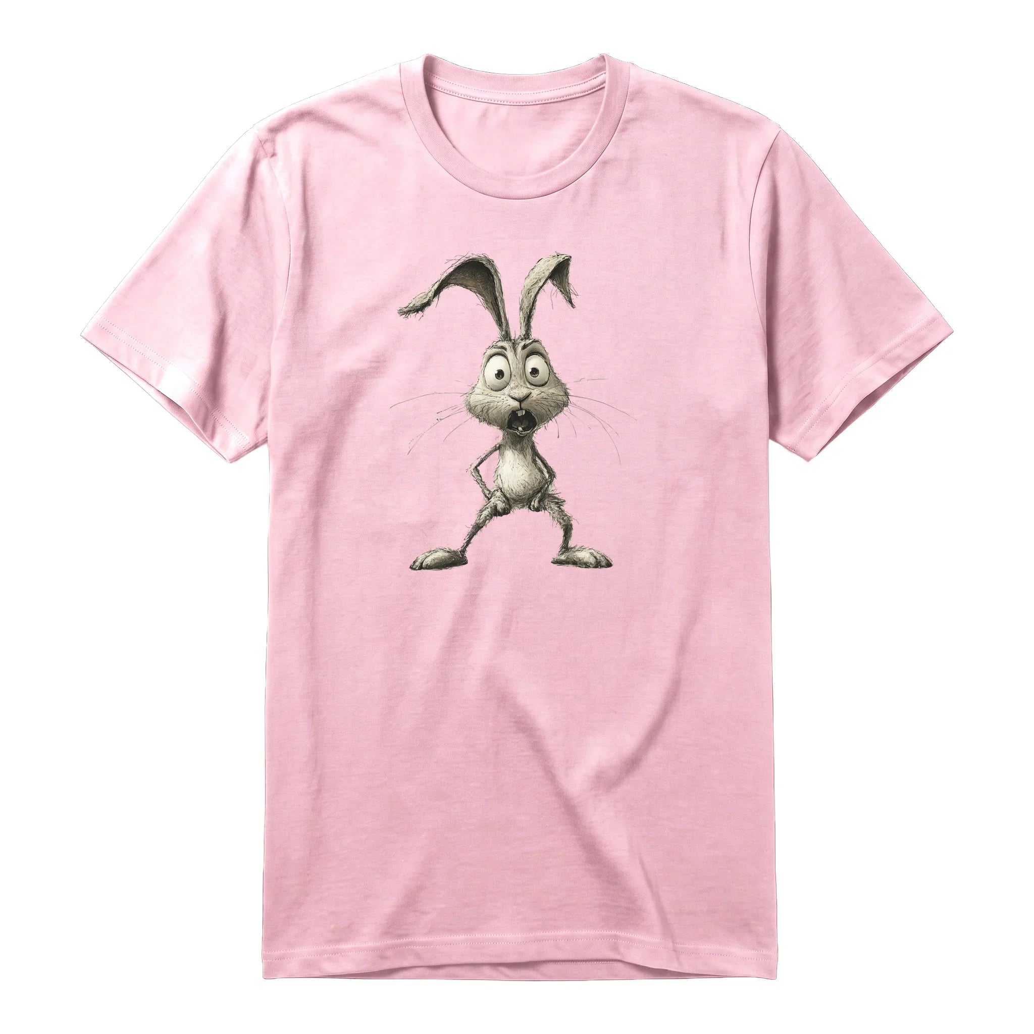 Un T-shirt rose à manches courtes et col rond, orné d'un motif représentant un animal de la ferme sur le devant.