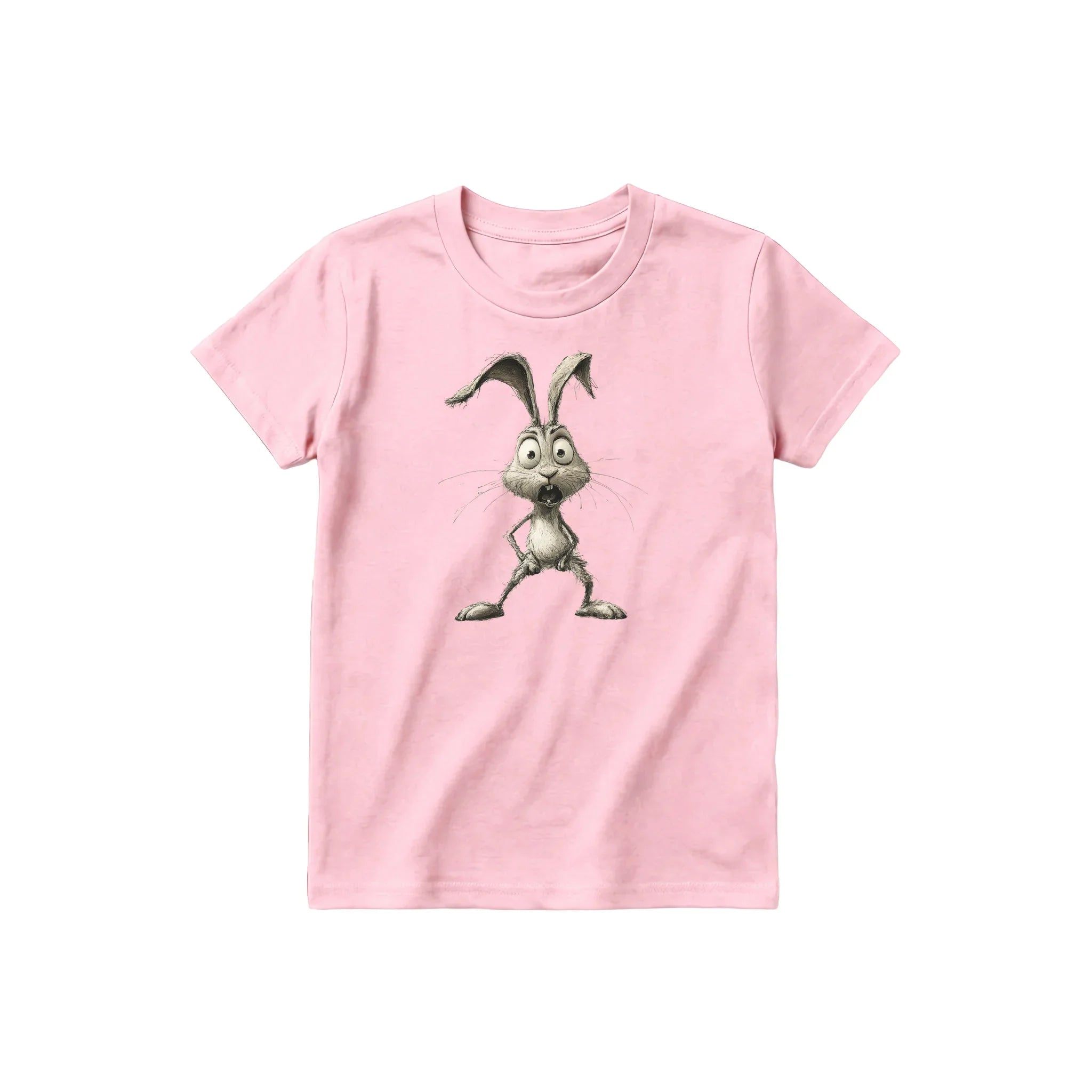 Un T-shirt rose à manches courtes et col rond pour jeune, orné d'un motif représentant un animal de la ferme sur le devant.