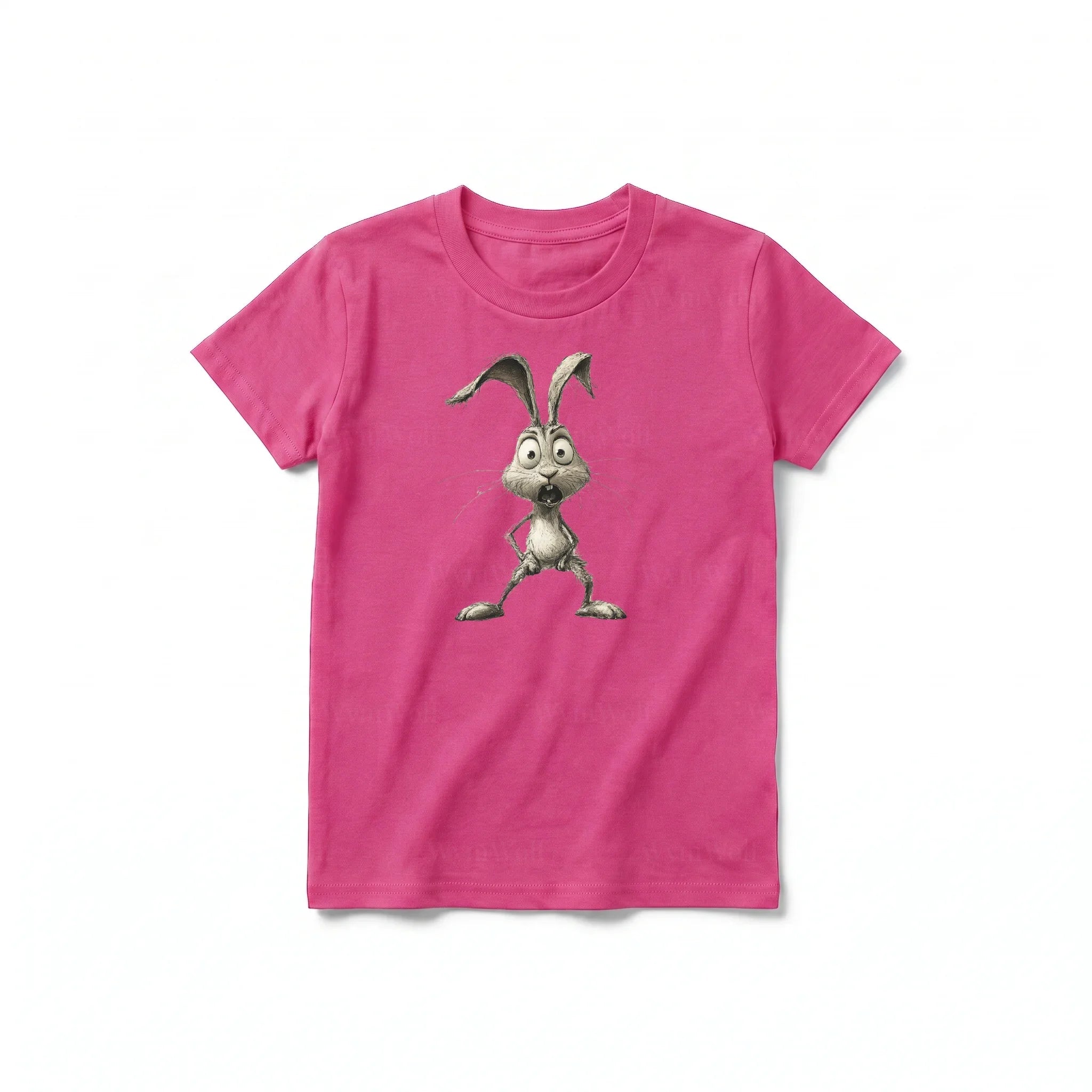 A raspberry short-sleeve crewneck t-shirt for youth featuring a graphic of a farm animal on the front.