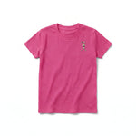 A raspberry short-sleeve crewneck t-shirt for youth featuring a graphic of a farm animal on the left chest.