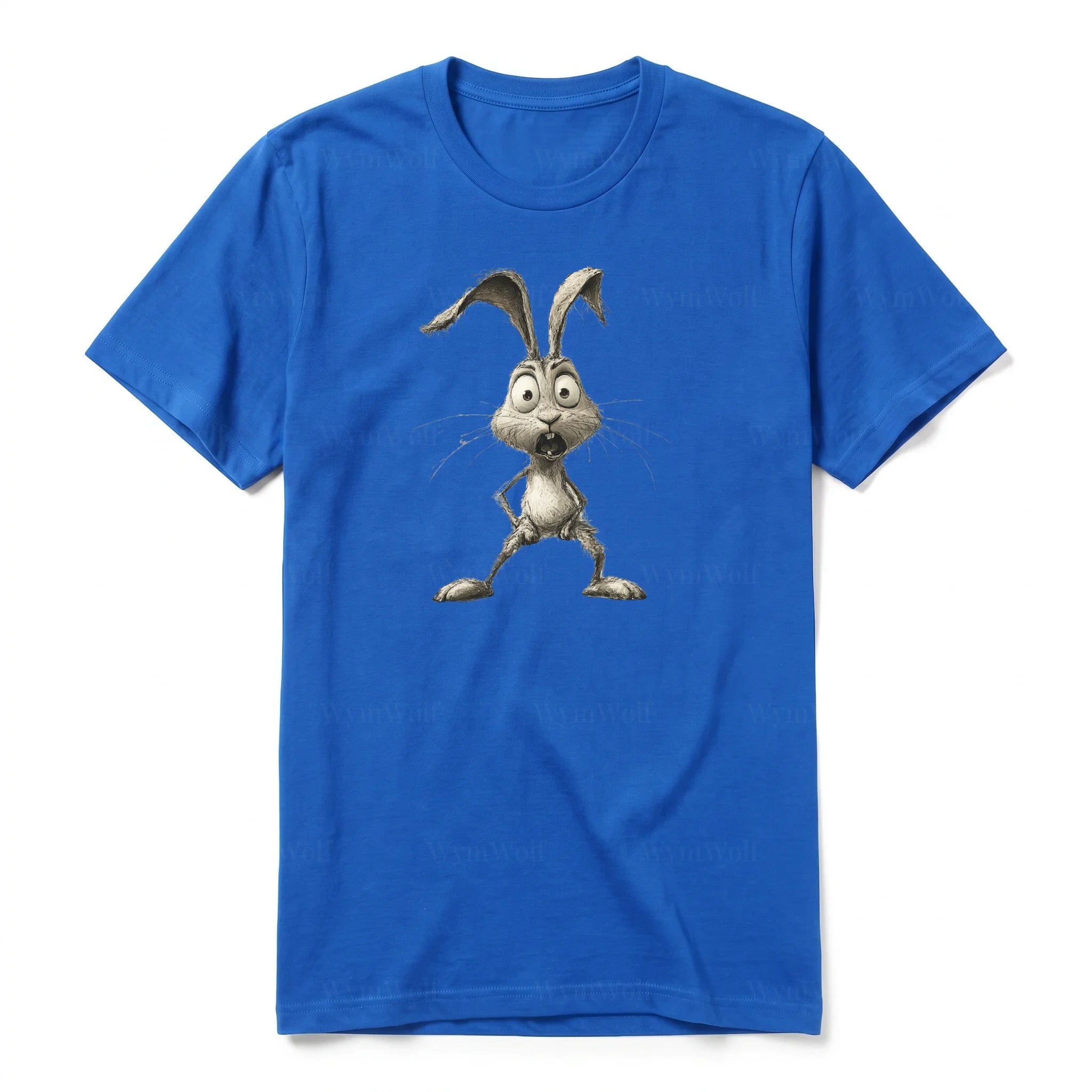 Un T-shirt royal à manches courtes et col rond, orné d'un motif représentant un animal de la ferme sur le devant.