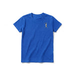 Un T-shirt royal à manches courtes et col rond pour jeune, orné d'un motif représentant un animal de la ferme sur la poitrine gauche.