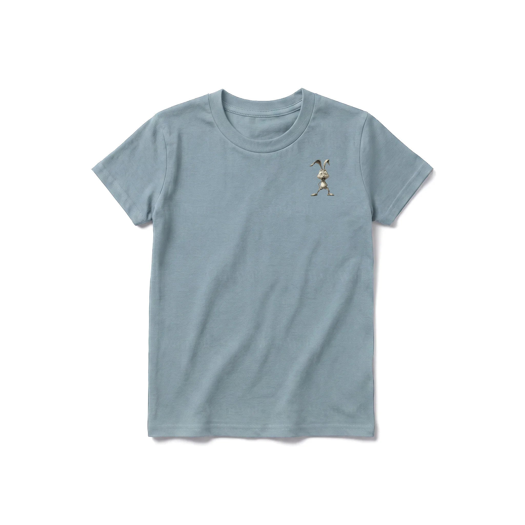 Un T-shirt sauge à manches courtes et col rond pour jeune, orné d'un motif représentant un animal de la ferme sur la poitrine gauche.