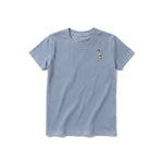 Un T-shirt steel-blue à manches courtes et col rond pour jeune, orné d'un motif représentant un animal de la ferme sur la poitrine gauche.