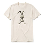 Un T-shirt blanc vintage à manches courtes et col rond, orné d'un motif représentant un animal de la ferme sur le devant.