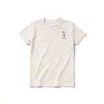 Un T-shirt blanc vintage à manches courtes et col rond pour jeune, orné d'un motif représentant un animal de la ferme sur la poitrine gauche.