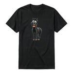 A black short-sleeve crewneck t-shirt for adult featuring a graphic of a farm animal on the front.