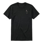 A black short-sleeve crewneck t-shirt for adult featuring a graphic of a farm animal on the left chest.