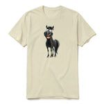 A latte short-sleeve crewneck t-shirt for adult featuring a graphic of a farm animal on the front.