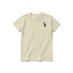 A latte short-sleeve crewneck t-shirt for youth featuring a graphic of a farm animal on the left chest.