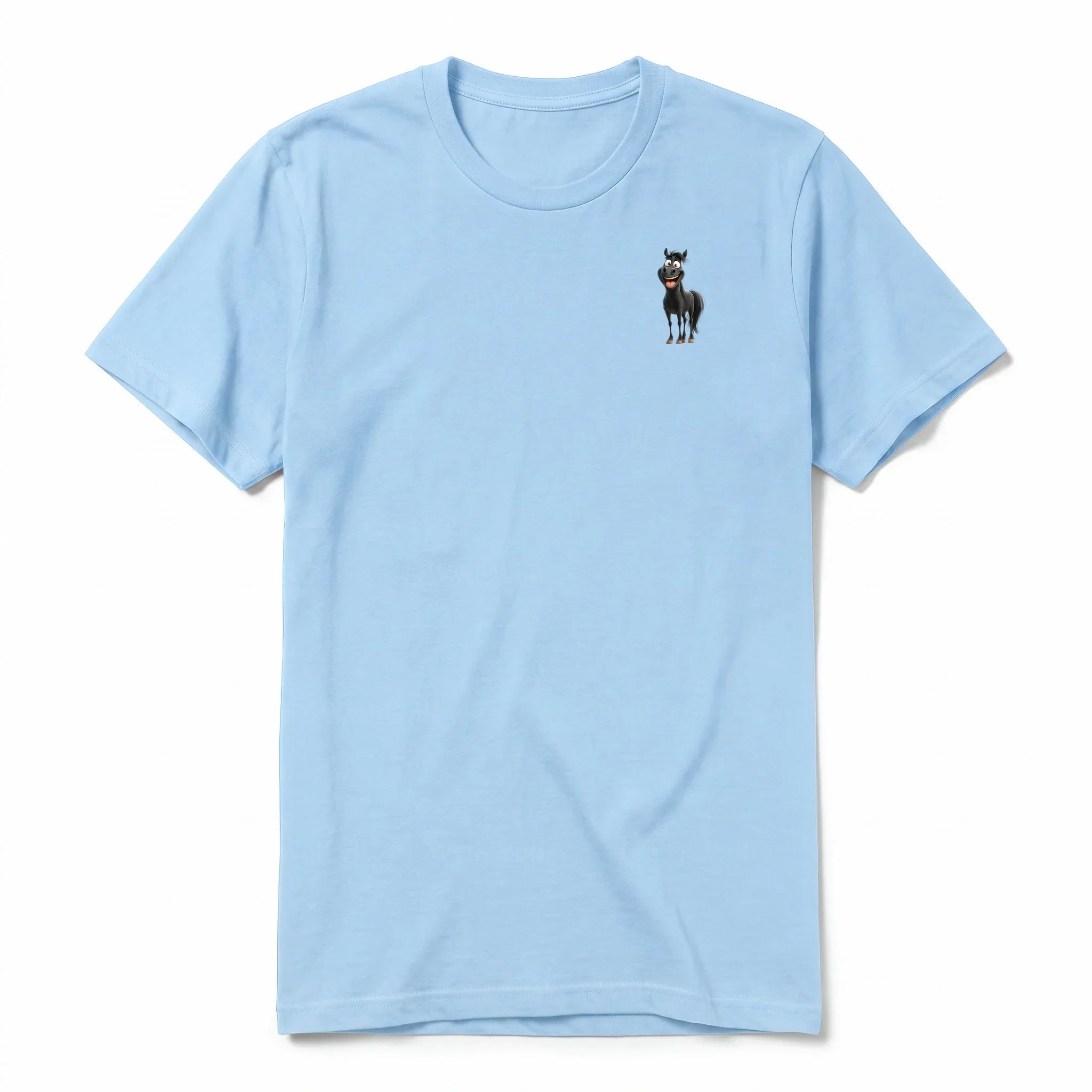 Un T-shirt poudre à manches courtes et col rond, orné d'un motif représentant un animal de la ferme sur la poitrine gauche.