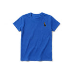 Un T-shirt royal à manches courtes et col rond pour jeune, orné d'un motif représentant un animal de la ferme sur la poitrine gauche.