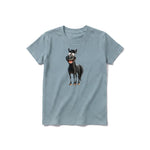 A sage short-sleeve crewneck t-shirt for youth featuring a graphic of a farm animal on the front.