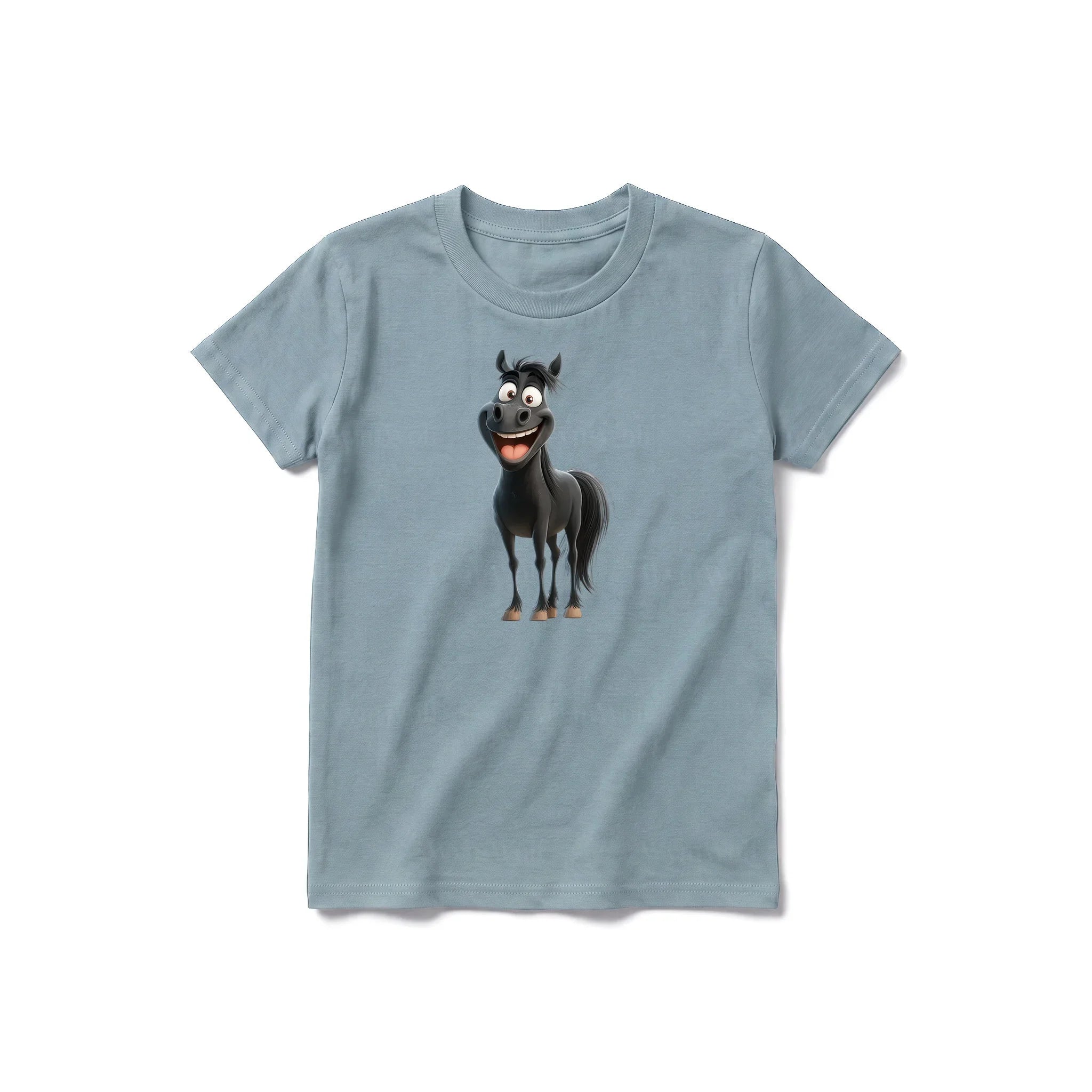 A sage short-sleeve crewneck t-shirt for youth featuring a graphic of a farm animal on the front.