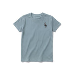 A sage short-sleeve crewneck t-shirt for youth featuring a graphic of a farm animal on the left chest.