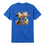 A royal short-sleeve crewneck t-shirt for adult featuring a graphic of a farm animal on the front.