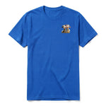 A royal short-sleeve crewneck t-shirt for adult featuring a graphic of a farm animal on the left chest.