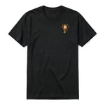 A black short-sleeve crewneck t-shirt for adult featuring a graphic of a farm animal on the left chest.