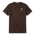 Un T-shirt chocolat à manches courtes et col rond, orné d'un motif représentant un animal de la ferme sur la poitrine gauche.