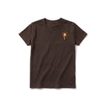 Un T-shirt chocolat à manches courtes et col rond pour jeune, orné d'un motif représentant un animal de la ferme sur la poitrine gauche.