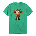 A kelly short-sleeve crewneck t-shirt for adult featuring a graphic of a farm animal on the front.