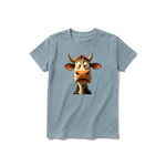 A sage short-sleeve crewneck t-shirt for youth featuring a graphic of a farm animal on the front.