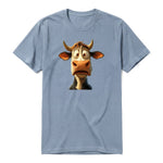 Un T-shirt steel-blue à manches courtes et col rond, orné d'un motif représentant un animal de la ferme sur le devant.