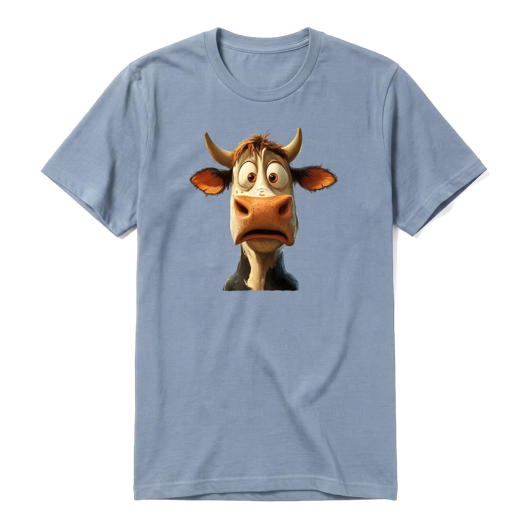Un T-shirt steel-blue à manches courtes et col rond, orné d'un motif représentant un animal de la ferme sur le devant.