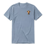 Un T-shirt steel-blue à manches courtes et col rond, orné d'un motif représentant un animal de la ferme sur la poitrine gauche.