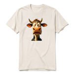 Un T-shirt blanc vintage à manches courtes et col rond, orné d'un motif représentant un animal de la ferme sur le devant.