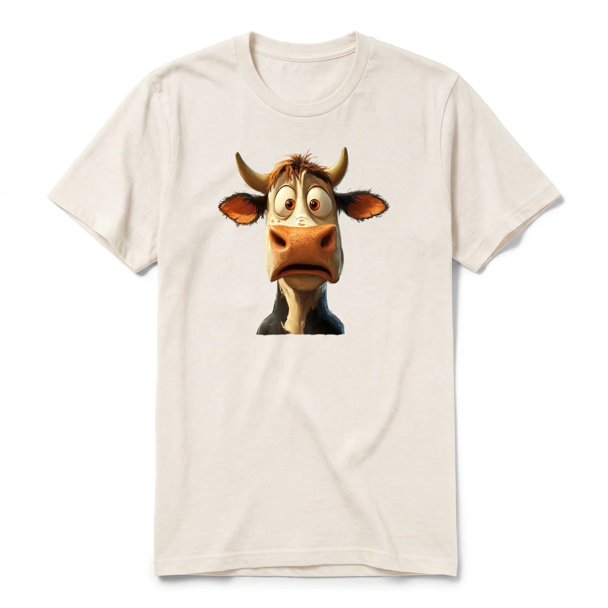 Un T-shirt blanc vintage à manches courtes et col rond, orné d'un motif représentant un animal de la ferme sur le devant.