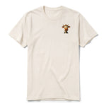 Un T-shirt blanc vintage à manches courtes et col rond, orné d'un motif représentant un animal de la ferme sur la poitrine gauche.