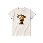 Un T-shirt blanc vintage à manches courtes et col rond pour jeune, orné d'un motif représentant un animal de la ferme sur le devant.