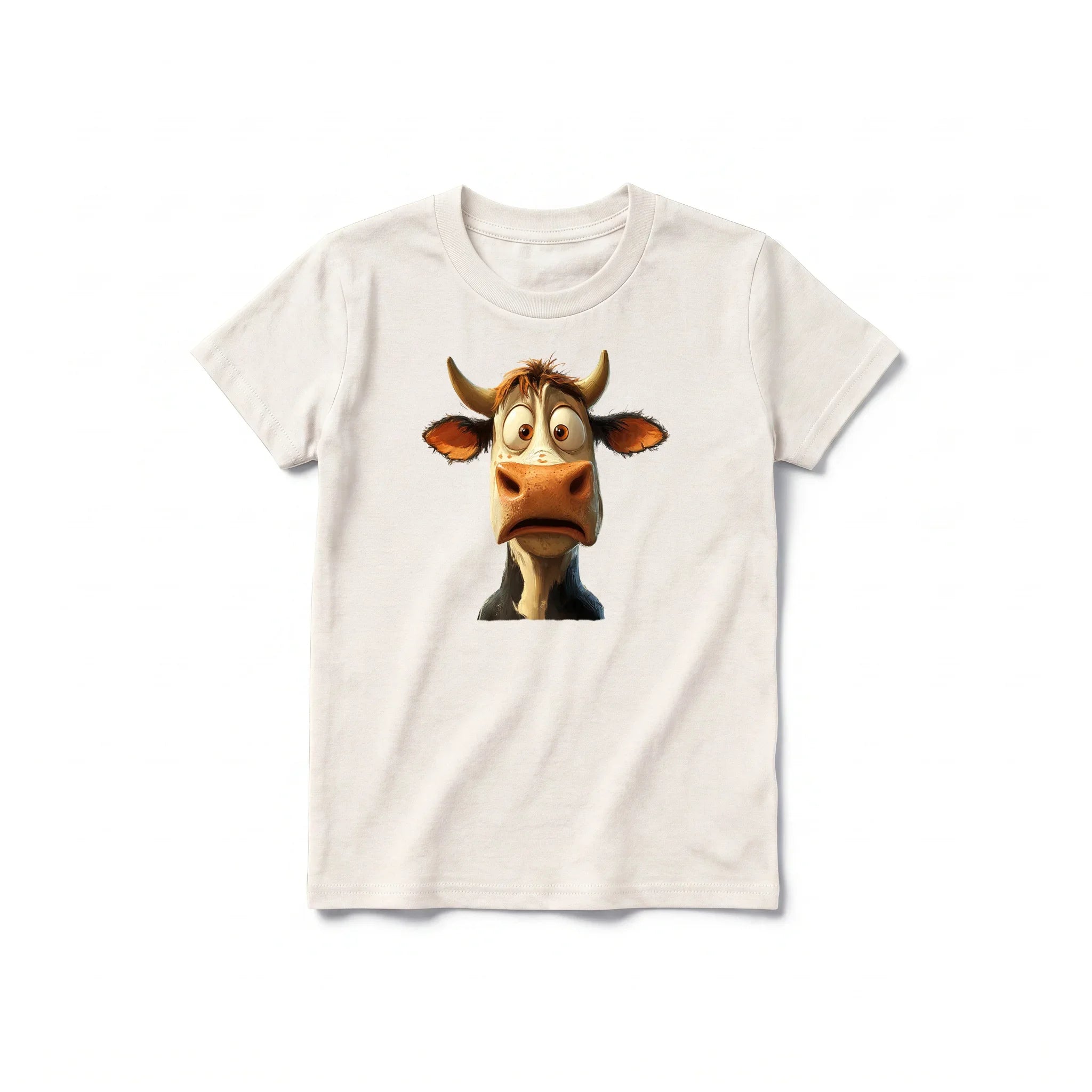Un T-shirt blanc vintage à manches courtes et col rond pour jeune, orné d'un motif représentant un animal de la ferme sur le devant.