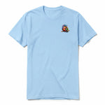 A powder short-sleeve crewneck t-shirt for adult featuring a graphic of a quirky bird on the left chest.