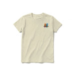 A latte short-sleeve crewneck t-shirt for youth featuring a graphic of a quirky bird on the left chest.