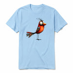 A powder short-sleeve crewneck t-shirt for adult featuring a graphic of a quirky bird on the front.