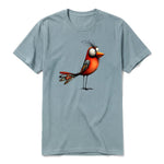 A sage short-sleeve crewneck t-shirt for adult featuring a graphic of a quirky bird on the front.