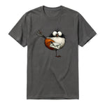 Un T-shirt charbon à manches courtes et col rond, orné d'un motif représentant un oiseau excentrique sur le devant.