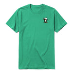 A kelly short-sleeve crewneck t-shirt for adult featuring a graphic of a quirky bird on the left chest.