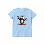 A powder short-sleeve crewneck t-shirt for youth featuring a graphic of a quirky bird on the front.