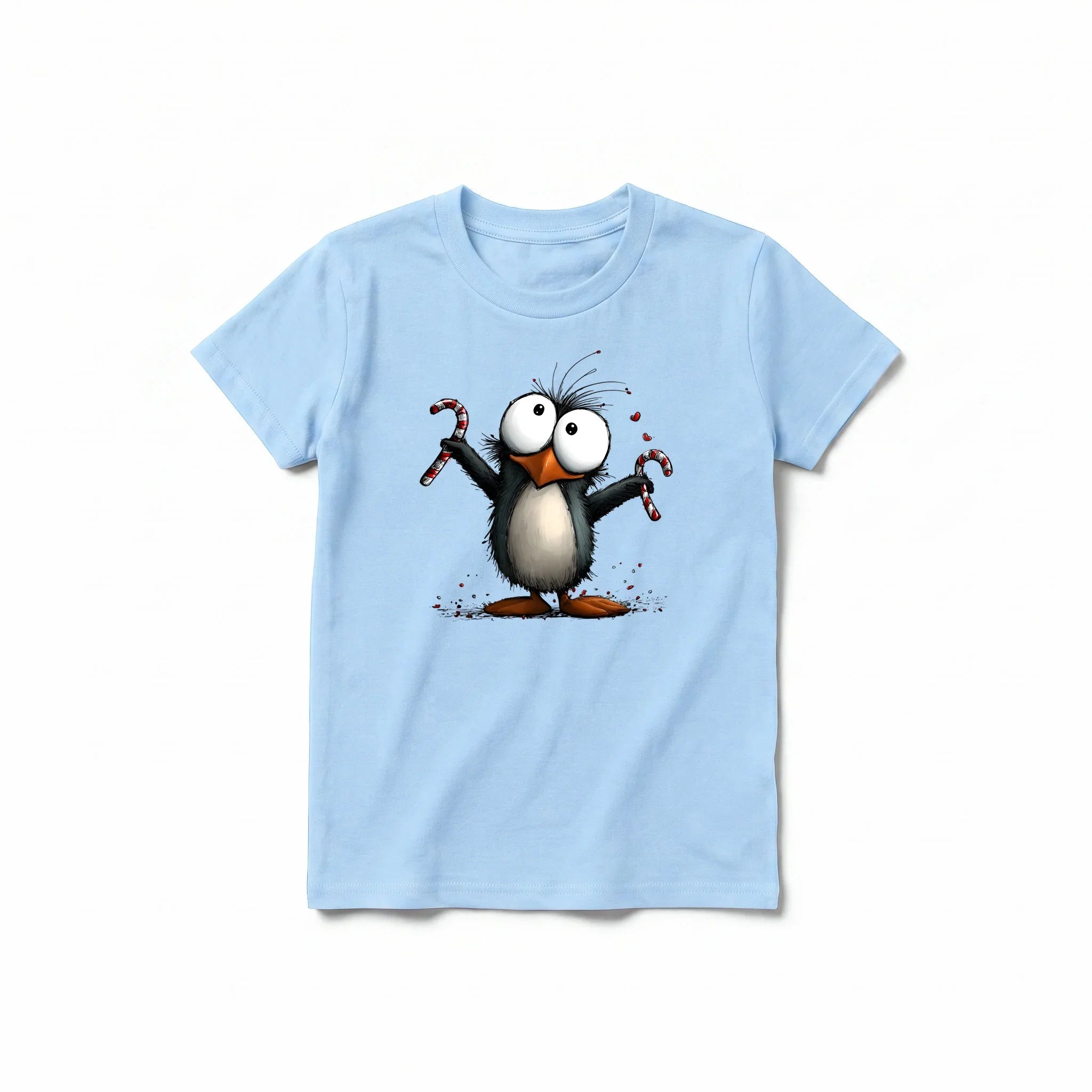 A powder short-sleeve crewneck t-shirt for youth featuring a graphic of a quirky bird on the front.