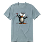 A sage short-sleeve crewneck t-shirt for adult featuring a graphic of a quirky bird on the front.