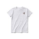 Un T-shirt gris cendré à manches courtes et col rond pour jeune, orné d'un motif représentant un oiseau excentrique sur la poitrine gauche.