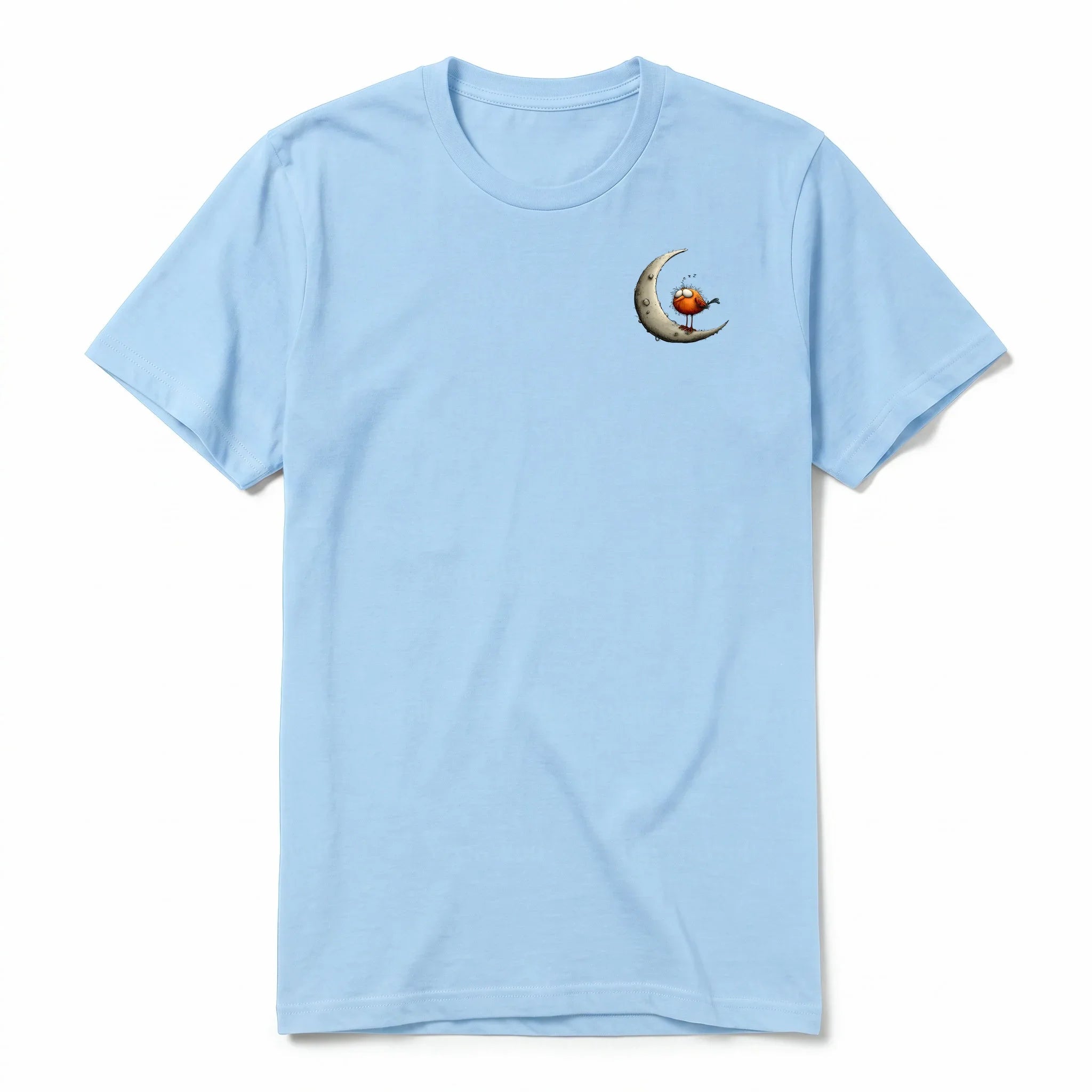 A powder short-sleeve crewneck t-shirt for adult featuring a graphic of a quirky bird on the left chest.