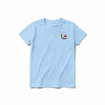 A powder short-sleeve crewneck t-shirt for youth featuring a graphic of a quirky bird on the left chest.